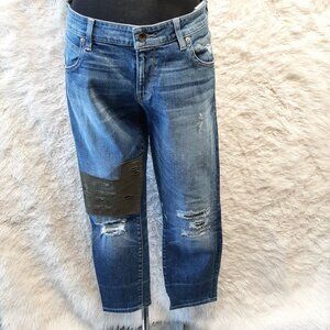 Guess Boyfriend Patch and Ripped Cropped Denim Pants US26